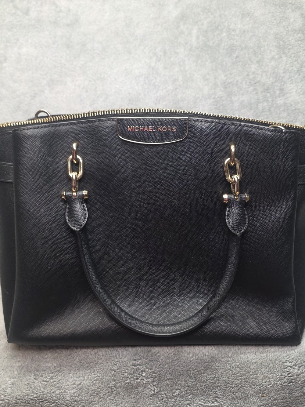 Michael Kors Rochelle  Black Saffiano Satchel with Gold Hardware